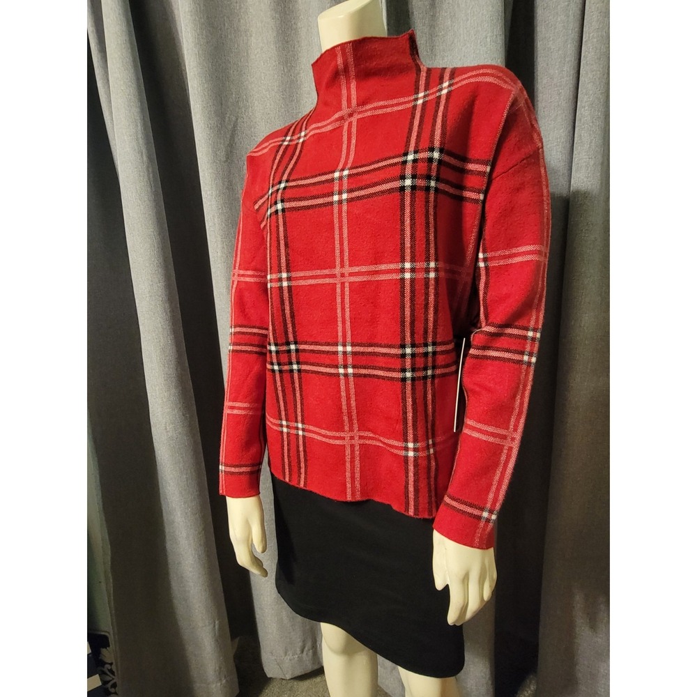 Nicole Miller New York Women's Seamless Mock Neck Sweater Red Tartan Plaid NWT M